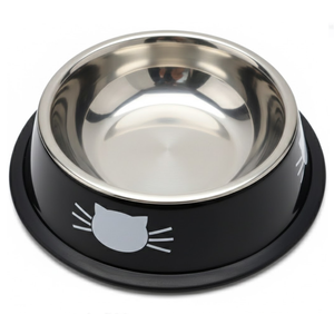 Cat Bowls for Food and Water,  Rapsrk Non-Slip Stainless Steel Black