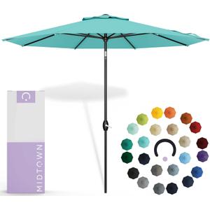 Midtown Umbrellas Sunbrella Umbrella 9 Feet Outdoor Umbrella With Sunbrella Aruba Acrylic Fabric - Auto-Tilt Aluminum Frame Patio Umbrella For Backyard, Deck, Garden, Pool - Black Pole