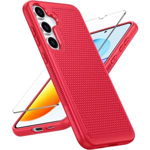 FNTCASE for Samsung Galaxy S25 Case: Dual Layer Heavy Duty Cell Phone Protective Cover Shockproof Rugged with Non-Slip Textured - Military Drop Protection Bumper Tough - 2025, 6.2 inch (Red)