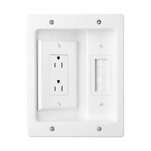 Wall Cable Concealer Kit, in Wall Cable Management Kit for TV, Recessed Outlet with Cable Management Box, in Wall Power Kit Hides TV Cords and Cables, Fits All Plugs, White