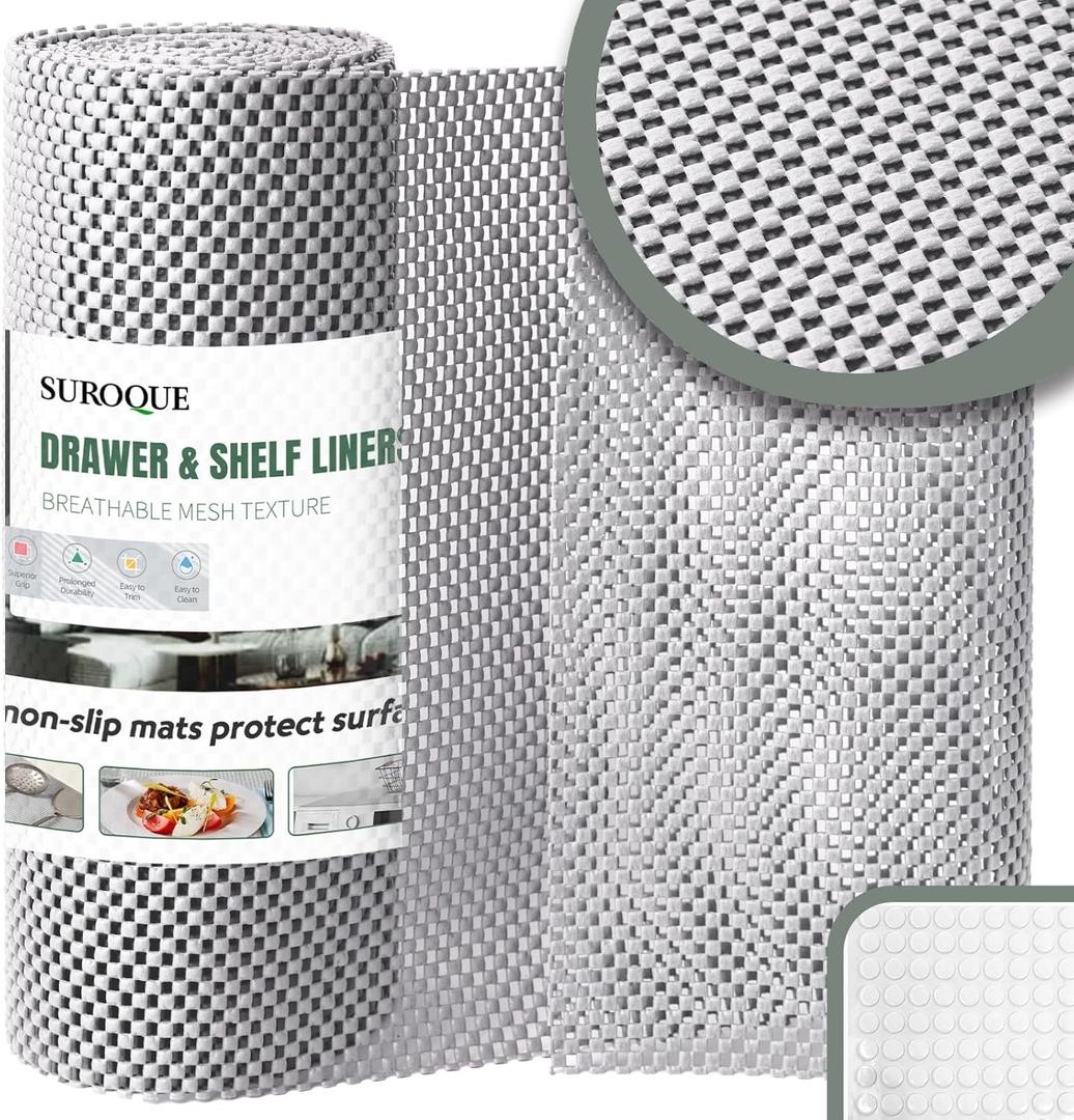Drawer and Shelf Liner - Thick Strong Grip, Durable Non-Slip, Easy to Clean, Breathable and Non-Adhesive Cabinet Liners for Kitchen, Bathroom, Desks, Storage, Gray (11.8" W x 236.2" L)