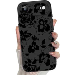 MZELQ for iPhone Air Case 2025, Silicone Rose Floral Flower Cute Pattern, Camera Protection Soft Slim Phone Cover for Girls Women -Black
