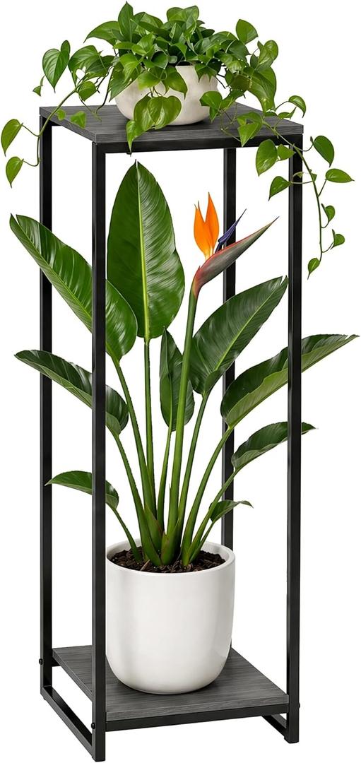 JEPRECO 34" Tall Plant Stand Indoor, 2Tier Modern Plant Shelf, Corner Flower Pot Holder Organizer for Living Room Balcony Patio Garden (Black)