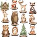 FYSUIMU 12Pcs Woodland Animal Table Centerpiece Forest Animal Wood Tabletop Detachable Sign Rustic Tiered Tray Decor for Baby Shower Gender Reveal Birthday Photo Props Party Favor Supplies, 3.4 x 3.5 inches