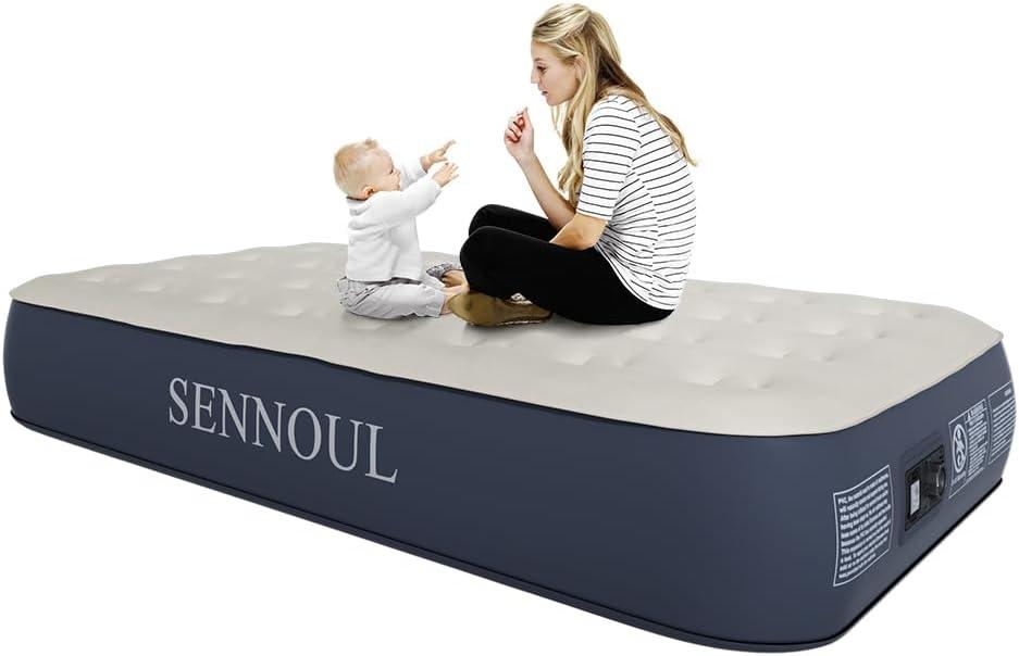 SENNOUL Air Mattress Twin with Built in Pump - 2 Mins Quick Self Inflatable,13"/550lbs Max Blow Up Bed, All Night Stability No Lost AirNo Peculiar Smell for Camping,Home,Guests & Portable Travel