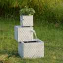 Rectangle 3 Tier Metal Fountain with Planter and LED Lights, Outdoor Galvanized Metal Water Feature with LED Light, Cascading Flow, Durable Garden Decor, Patio Fountain & Built-in Planter, AC Powered