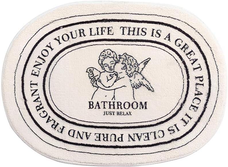 Angel Bathroom Rug 20x32inch, Cute Angel Bath Mat Super Soft and Plush, Non-Slip and Absorbent Cherub Bath Mat, Aesthetic Decor Rugs for Bathroom Shower Toilet Tub Bathmat Carpets Machine Washable (1'8" x 2'8" (Oval))