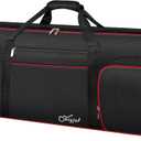 SNIGJAT 76 Key Keyboard Case Soft (Interior: 48.4"x 18"x6.1"), Padded Piano Case with Handle and Adjustable Shoulder Straps, Keyboard Gig Bag with 3 Pockets for Instrument Parts and Accessories (Black+Red)