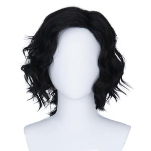 MIss U Hair Man Short Bob Wavy Curl Costume Wig Synthetic Mens Natual Black Cosplay Wig Daily Party, Black 