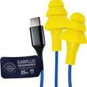 Plugfones Basic Earplug-Earbud Hybrid Earplug Headphones 25 dB Noise Reduction Rating Wired Noise Reducing Earphones Safety Earplugs for Work USB C Connector Yellow
