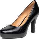Trary Women's Heels for Women, Black Heels White Heels Brown Heels Nude Heels, Low Platform Heels, IN3.2 High Heel Closed Round Toe Pumps Dress Office Wedding Shoes for Women (6.5)