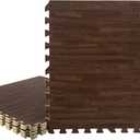 Stalwart Wood Grain Foam Floor Tiles - 24sqft Total, Dark, 6-Pack