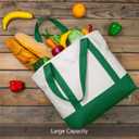 TOPDesign 1-Pack Canvas Tote Bag with an External Pocket, Reusable Grocery Shopping Bag, Top Zipper Closure, Daily Essentials (Green/Natural)