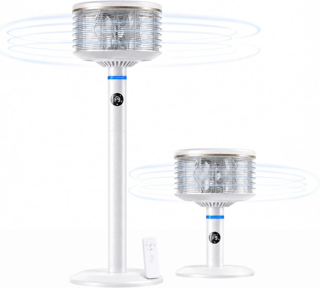 Spin360 360 Fan, Height-Adjustable Floor & Table Fan with Aromatherapy Scent Pods, Whisper-Quiet, Touchscreen, 9 Speeds, Timer & Ambient Light for Bedroom, Living Room, Office (White), Medium