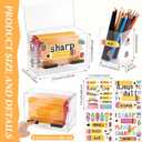 Sherr 2 Pcs Acrylic Pencil Dispenser Sharp and Dull Pen Holder for Classroom with 4 Stickers Transparent Straw Pen Bucket Dispenser Holder for Pencils Storage Home Office Teachers Classroom Supplies