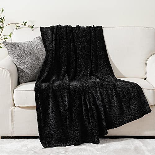 BATTILO HOME Black Throw Blanket for Couch, Woven Chenille Throw Blankets for Bed, Chair, Sofa, Black Knitted Blanket Cozy Soft Blanket, 51"x67" Black BATTILO HOME Black Throw Blanket for Couch, Woven Chenille Throw Blankets for Bed, Chair, Sofa, Black Knitted Blanket Cozy Soft Blanket, 51"x67" Black