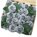 Jing-Rise Artificial Flowers 50PCS Real Looking Fake Roses with Stem for DIY Wedding Bouquets Centerpieces Party Baby Shower Home Decorations (Silver Grey)