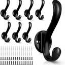 8 Pack Coat Hooks Wall Mount Heavy Duty Utility Retro Double Hooks for Hanging Coats, Hat, Towel, Key, Robe, Scarf, Bag, Cap (Black)