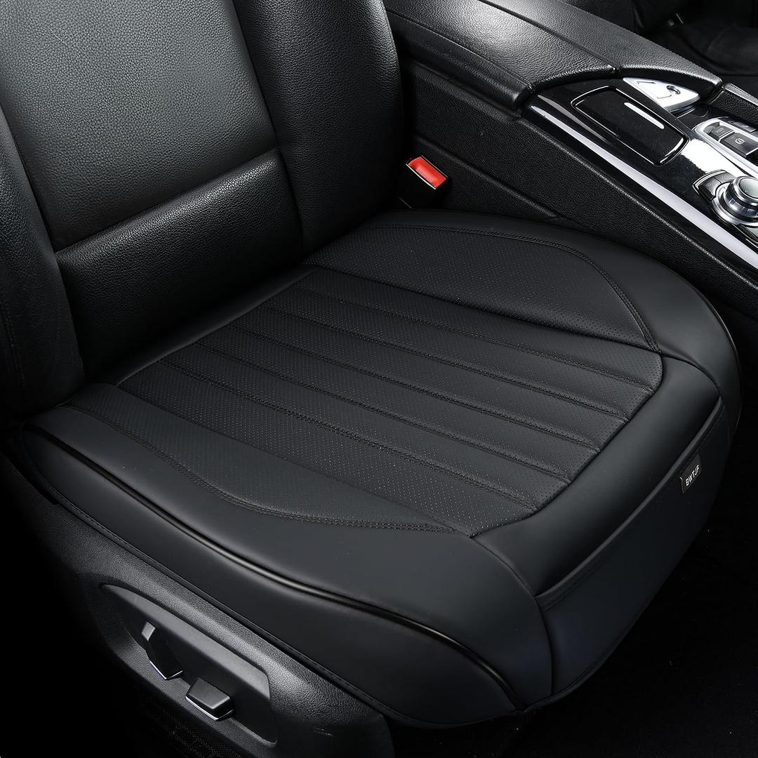 BWTJF Black Car Seat Cover 2 Pack, Universal Leather Front Seat Covers Bottom Protector, Anti-Slip and Full Wrapping Edge Compatible with Most of Vehicles - SUVs/Sedans/Pickup Trucks