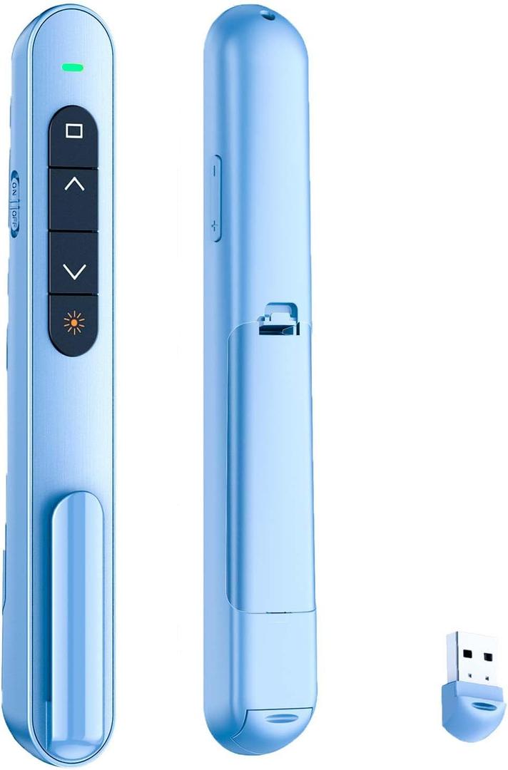 QUI Presentation Clicker for PowerPoint, RF 2.4GHz USB Wireless Presenter Remote with Volume Control, PowerPoint Clicker Slide Advancer for Mac, Windows, Laptop, Keynote (Blue)