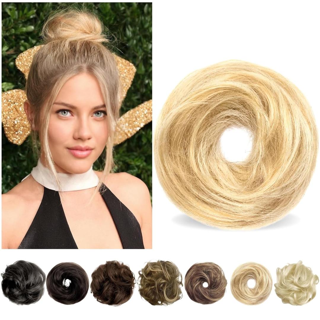 Messy Bun Hair Piece Human Hair Bun, Updo Hairpieces Donut, Messy Bun Hair Piece for Women Dark Blonde Mixed Bleach Blonde (5 Inch)