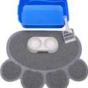 Kitty Litter Box Starter Kit - Small Cat Litter Pan Without Lid, Litter Mat, Scoop and Bowl for Kitten Within 3 Months (GreyScoop)