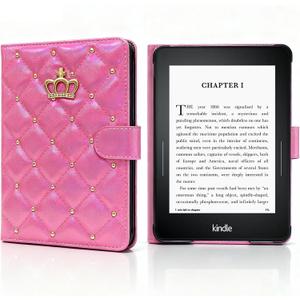 Magnetic Case for 7" Kindle Paperwhite (12th Generation-2024) and Kindle Colorsoft Signature Edition 2024 KPW6 Glitter Sparkly Cute Girl Crown Bling Folio Stand Cover with Hand Strap (Pink)