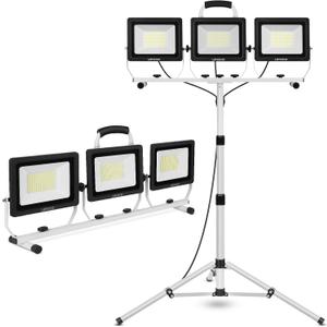 UFOND 22000 Lumen LED Work Light with Stand,3 Head Portable Work Lights with Individual Switch,Waterproof Work Lamp, Adjustable Metal Telescoping Tripod with Power Cord