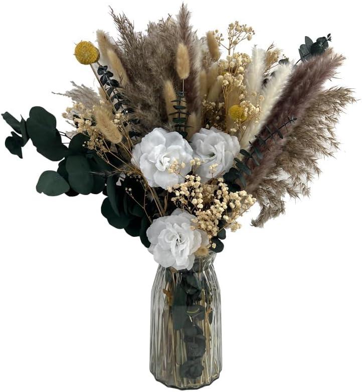 Dried Flowers, Reeds and Grasses Bouquet, Suitable for Home Decoration, Wedding Center Decoration, Autumn Flower Arrangement (Mixed Natural (White, Beige, Brown))