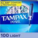 Tampax Pearl Tampons for Women, with LeakGuard Braid, Light Absorbency, Unscented, 100 Count (2 Packs of 50) , L