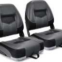 GYMAX Boat Seats, 2 Pack Folding Low Back Boat Seats with Stainless Steel Screw Included, Fold-Down Boat Captain Chairs for Fishing Yachts (Black and Grey)