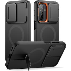 SURITCH for Samsung Galaxy A17/A26 5G Case, Compatible with MagSafe, Shockproof Bumper Cover Slim Magnetic Protective Cases with Camera Cover & Adjustable Metal Kickstand for Galaxy A17/A26 5G, Black