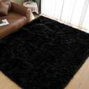 Goolela Black Sheepskin Area Rug 8x10 Fluffy Fuzzy Furry Shag Carpet for Living Room Bedroom Faux Fur Plush Rectangle
