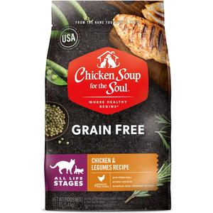 Chicken Soup for the Soul All Natural Premium Grain-Free All Life Stage Dry Cat Food, Real Meat First Ingredient, No By-Products, Supports Immune & GI Health, Chicken & Legumes, 12lb, BB Date Not Found 