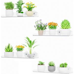 Lifewit Window Plant Floating Shelves 14.6x3.6, 4 Pack Acrylic Suction Cup Shelf, Window Sill Extender for Indoor Succulent Plants, Micro Greens, Seed Starter Pots, Herb Planters 37 x 9 cm/14.6x3.6