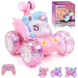 Logth Unicorn Toys RC Car for Girls 4-6 Pink Cute Remote Control Toy for Beginner - Easy-to-Use, 360°Flips Stunt & Cool Blinky Lights - 3 4 5 6 7 8-10 Year Old Girl Birthday Gift Idea Christmas Stuff