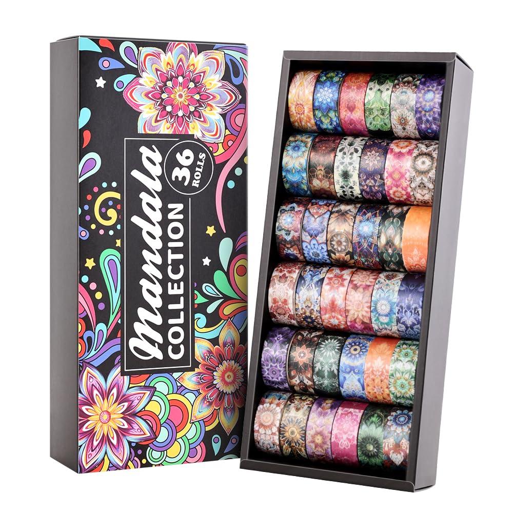 icceemee 36 Rolls Datura Theme Washi Tape Set with Different Colorful Patterns, Writable Decorative Tapes for Scrapbooking, Junk Journal Supplies, Bullet Journaling, 0.45'' x 90'' per Roll