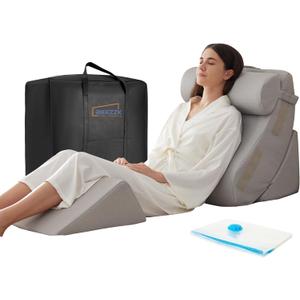 4PCS Wedge Pillow Set for After Surgery, Orthopedic Bed Wedge Pillow for Back Pain Relief, Sitting up in Bed,Recovery, Acid Reflux, Snoring, Body Pillow for Sleeping,Leg,Shoulder Support, Grey