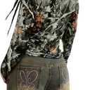 Camo Long Sleeve Crop Tops for Women Fitted Fall Outfit Camouflage Shirt Going Out Tshirt (Green, L)