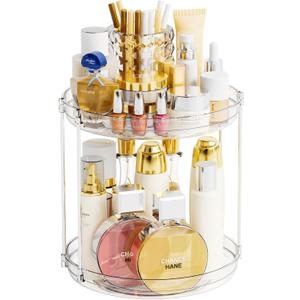 Yieach Clear 360 Rotating Bathroom Counter Organizer,2 Tier Spinning Perfume Organizer and Makeup Tower for Lotion, Hair, Face Skincare Beauty Products, Tiered Lazy Susan and Makeup Organizers for Vanity