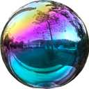 Rainbow Gazing Globe Mirror Ball in Stainless Steel, Shiny Hollow Sphere Sparkling Housewarming Outdoor Ornament (8 Inch)
