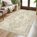 SIILOOM 3x5 Washable Area Rug for Entryway, Light Beige Grey Brown Soft Boho Rug with Non-Slip, Low-Pile Vintage Area Printed Rugs for Living Room Bedroom Dining, Dorm Carpet with Non-Shedding