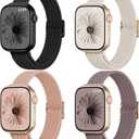 4 Pack Slim Braided Stretchy Compatible with Apple Watch Band 38mm 42mm 40mm 44mm 41mm 45mm 46mm 49mm Women Men, Solo Loop Nylon Thin Strap for iWatch Series 11 10 9 8 7 SE 6 5 4 3 Ultra (Black/Starlight/Nude Pink/Smoke Violet)