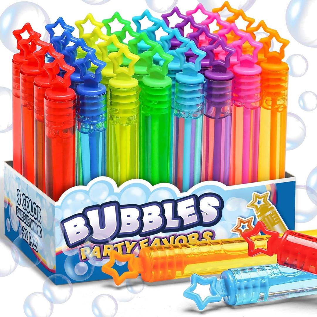 30 Pcs 8 Colors Neon Bubbles Party Favors For Kids, Mini Star Bubble Wand Bulk In Gift Box as Goody Bags Stuffer, Classroom Giveaways, Carnival Prizes Toy, Birthday Treats, Party Supplies For Toddlers