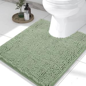 Smiry Luxury Chenille Toilet Rugs U-Shaped 24x20, Soft Absorbent Non-Slip Contour Bathroom Rugs for Toilet, Machine Washable Contoured Bath Mats, Sage Green