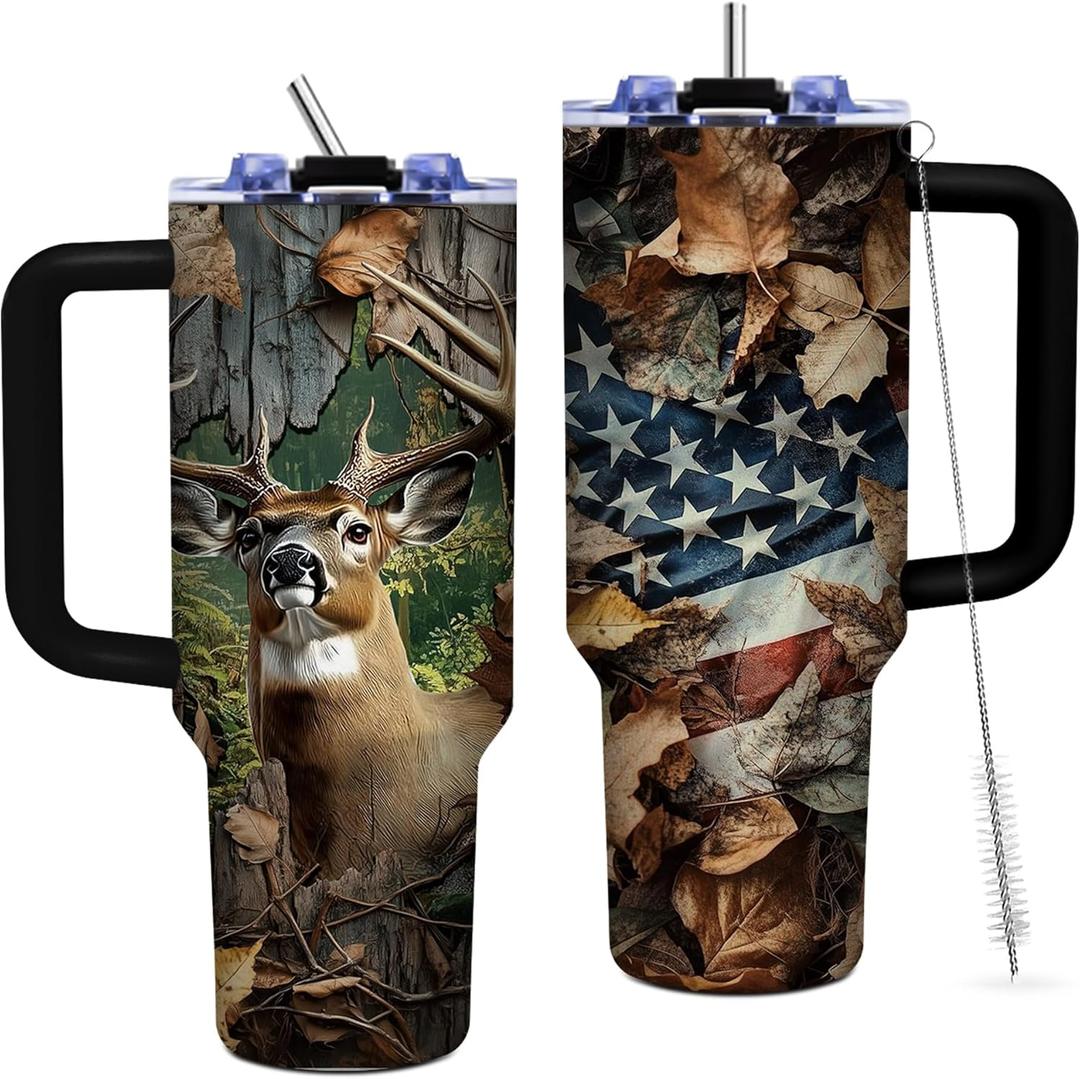 Hunter Gifts for Men Dad Grandpa Husband Boyfriend, Hunting Tumbler with Handle for Men, 40oz Stainless Steel Insulated Tumblers, Hunter's Gift for Birthday Christmas Father's Day