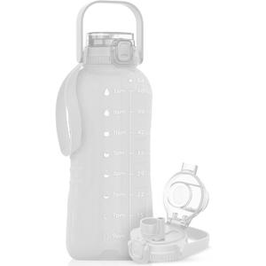 AQUAFIT 64 oz Water Bottle with Time Marker - 2in1 Straw & Chug Lid - BPA Free Big Water Bottle with Straw - Gym Water Bottle with Strap - Water Jug (64 Ounces, Frosty)