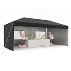 10x20 Pop Up Canopy Tent with 4 Sidewalls, Heavy Duty Outdoor Canopy UPF 50+ All Season Waterproof Commercial Street Vendors Party Tents with Roller Bag, 8 Stakes & 6 Sandbags, Black