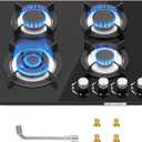 Gas Stove Top 23x20 Inch, Built-in Gas Cooktop 4 Burner, Dual Burners Propane Cooktop NG/LPG Convertible, Gas Cooktop with Thermocouple Protection for Cooking, Black Tempered Glass, 27400BTU