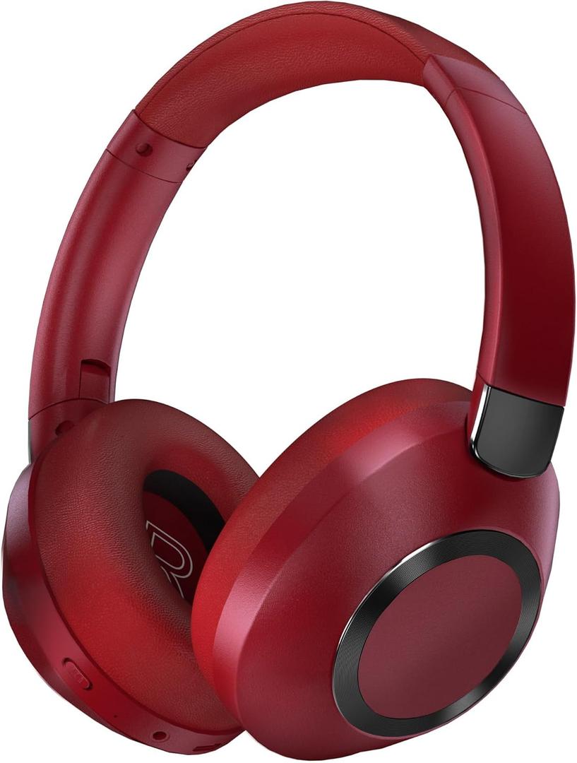 Headphones Wireless Bluetooth, 100H Playtime Active Noise Cancelling Headphones, Bluetooth Headphone with Mic, Over Ear Wireless Headphone with Deep Bass (Wine Red)